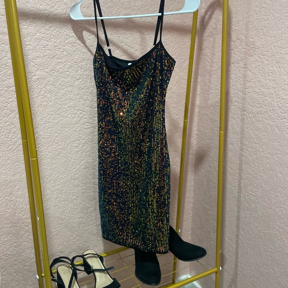 Stunning Black and Multicolor Sequin Midi Dress